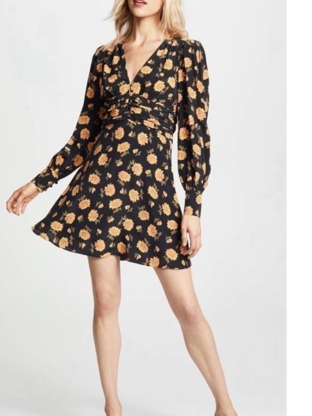 Veronica Beard Marion Blouson Floral 100% Silk Dress Silk crepe Shirred waist - Picture 2 of 15
